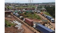 Trucks in Malaba at the Kenya-Uganda border.