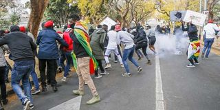 Zimbabweans protesting outside their embassy in Pretoria