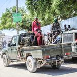 The Somali army in a street in Mogadishu, Somalia.