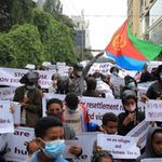 Eritrean Refugees protest in-front of the United Nations High Commissioner for Refugees (UNHCR) offices