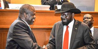 South Sudan’s First Vice President Riek Machar and President Salva Kirr.