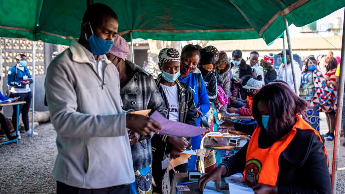 Zambians queue at a polling station in the capital Lusaka 