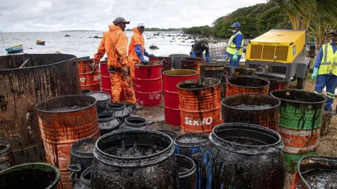 The aftermath of an oil leak from vessel MV Wakashio