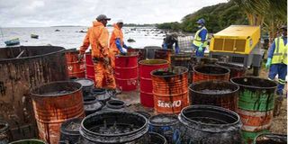 The aftermath of an oil leak from vessel MV Wakashio