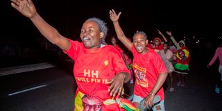 Supporters of Zambian president-elect Hakainde Hichilema celebrate.