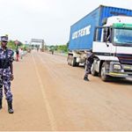 Uganda police officers man the Elegu Border point in northern Uganda.