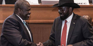 South Sudan's Riek Machar and Salva Kiir.