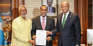 Somalia’s Deputy PM Mahdi Mohamed Gulaid, PM Hussein Roble and Senate Speaker Abdi Hashi Abdullahi.