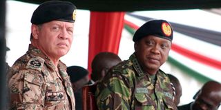 King Abdullah II of Jordan and Kenya's President Uhuru Kenyatta.