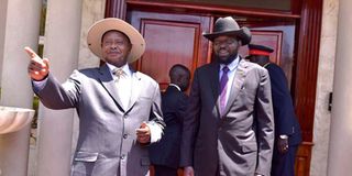 Ugandan President Yoweri Museveni with South Sudan's President Salva Kiir.