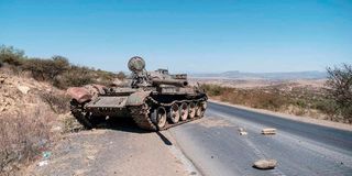 A damaged tank