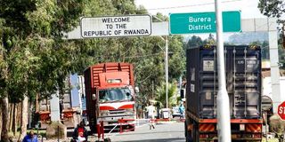 Trucks carrying goods at Uganda-Rwanda border post of Cyanika.