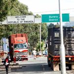 Trucks carrying goods at Uganda-Rwanda border post of Cyanika.