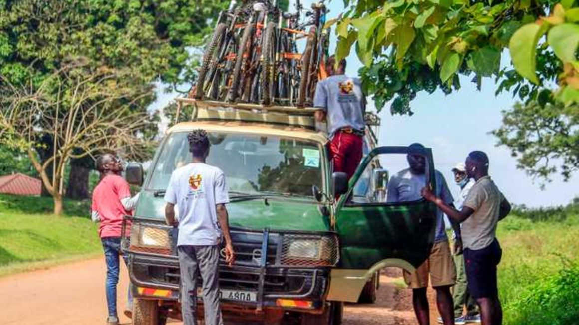 A tourist van en route to Kidepo Valley National park carrying mountain bikes.