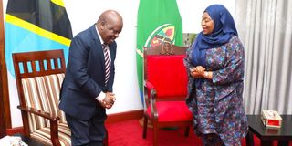 Tanzania's National Assembly Speaker Job Ndugai and President Samia Suluhu Hassan.
