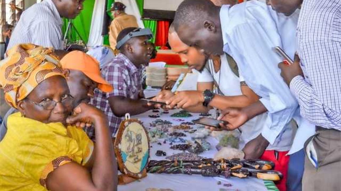 Miners display gemstones at Dan Mwazo Hall in Voi, Taita Taveta during the county’s gemstone expo.