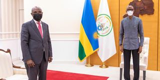 Adonia Ayebare, Uganda’s Ambassador and Permanent Representative to the UN, with Rwanda's President Paul Kagame.
