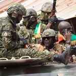Soldiers in Guinea's capital Conakry on September 5, 2021, following the coup.