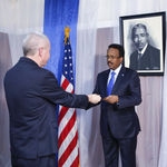 US Ambassador to Somalia Larry André presents his credentials to President Mohamed Abdullahi Farmaajo.