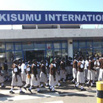 Students tour Kisumu International Airport, Kenya.