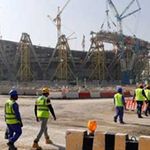 Workers at a stadium in Doha, Qatar.