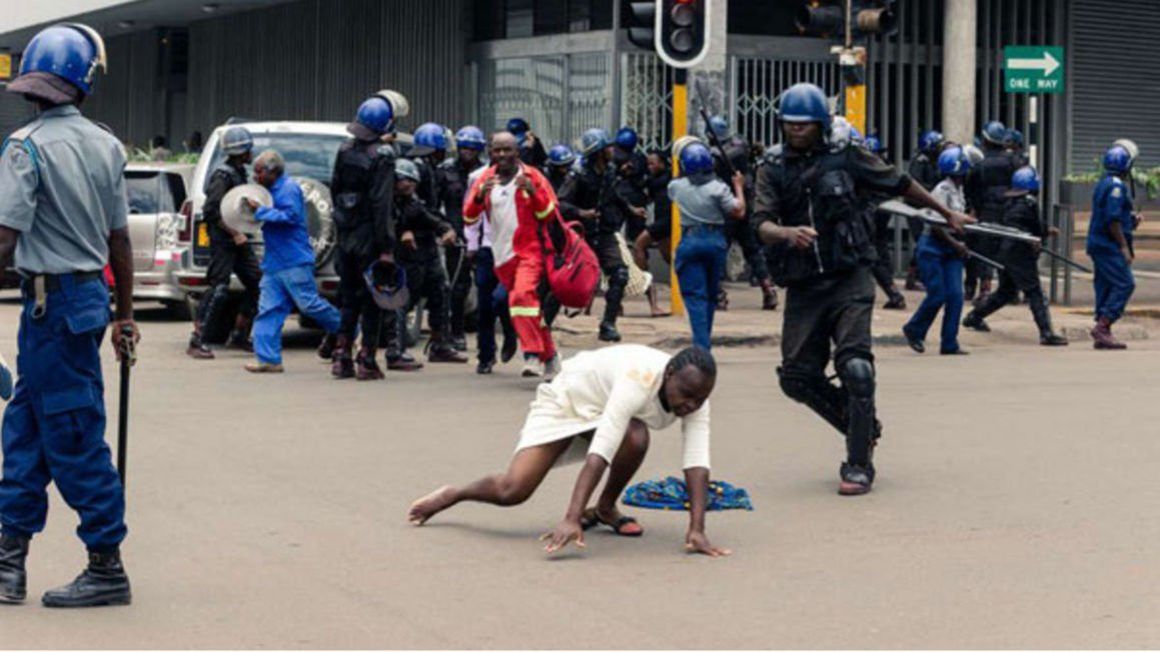 Police disperse protesters in Zimbabwe's capital Harare.