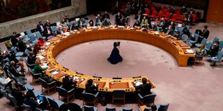 A UN Security Council meeting.