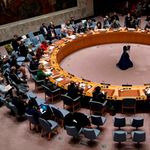 A UN Security Council meeting.