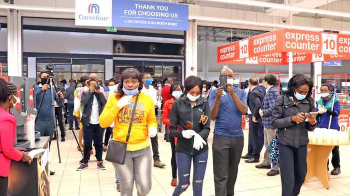 People at a shopping mall in Nairobi.