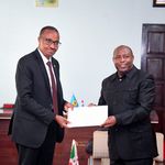 Burundi President Evariste Ndayishimiye (right) with Rwanda’s Minister of Defence Gen Maj Albert Murasira.