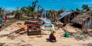 The aftermath of a cyclone in Mozambique.