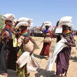 Residents of Turkana County receive relief food in 2011.