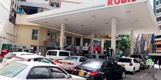 Motorists queue to fuel in Nairobi.