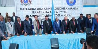 Somali legislators take oath of office in Mogadishu on April 14, 2022.