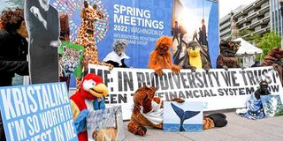 Activists demand for climate funding outside IMF headquarters