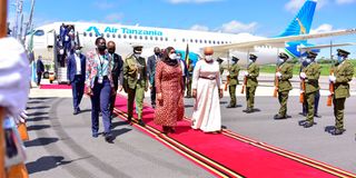 Tanzanian President Samia Suluhu and Uganda's Third Deputy Prime Minister Rukia Nakadama.