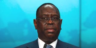 Senegal's President Macky Sall in Brussels on February 18, 2022.