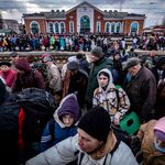 Families flee war in Ukraine.