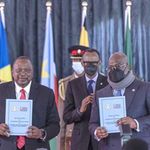 Presidents Uhuru Kenyatta, Paul Kagame and Felix Tshisekedi.