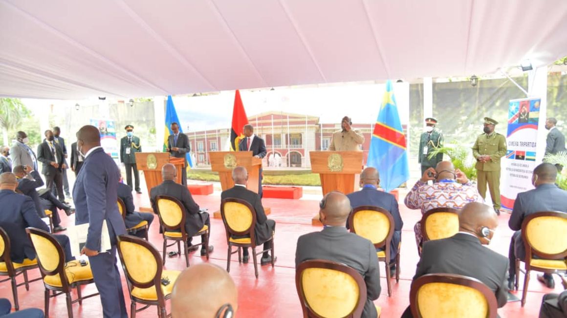 Presidents Paul Kagame (Rwanda), João Lourenço (ANgola) and Felix Tshisekedi (DR Congo).