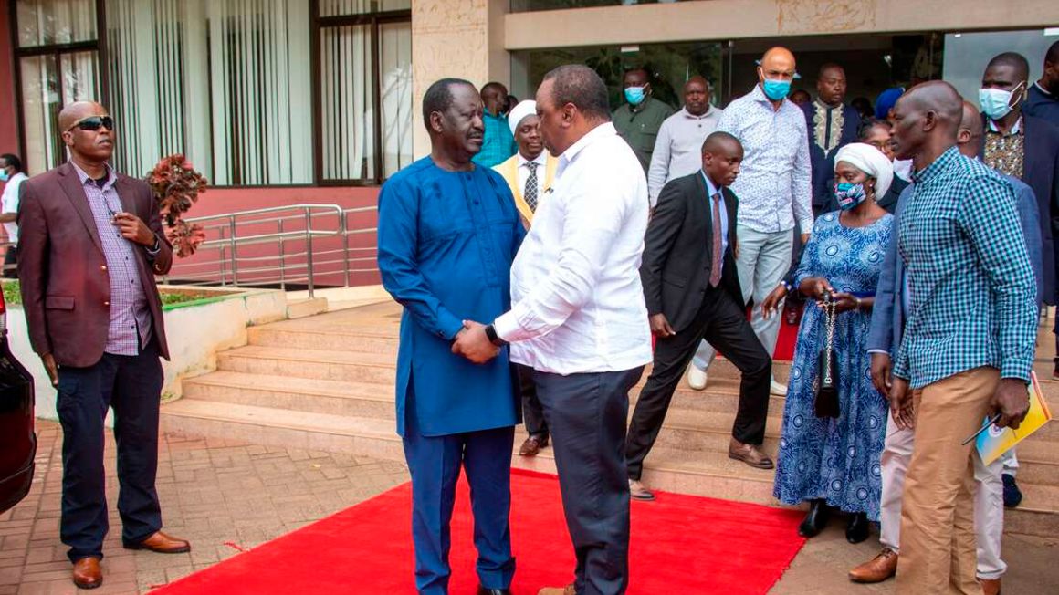 Azimio la Umoja Coalition flag bearer Raila Odinga with President Uhuru Kenyatta.