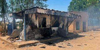 A burnt building in the wake of clashes in Sudan's eastern city of Kassala.