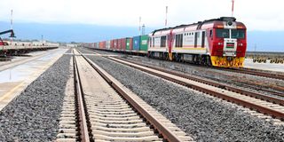 A cargo train at Naivasha Inland Container Depot in Kenya.