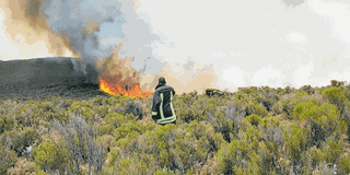 fire burns on Mount Kilimanjaro in 2020.