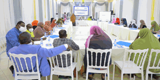 Somali journalists during a conference in Mogadishu