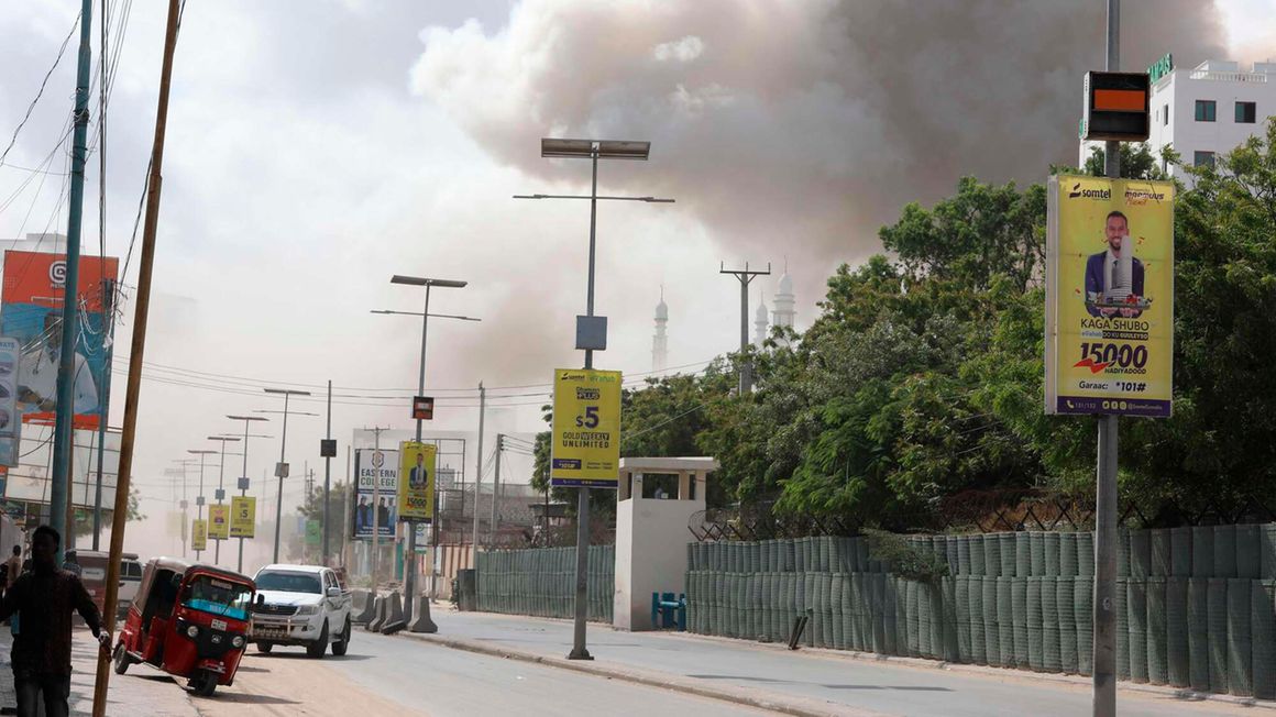 Smoke rises over Mogadishu in Somalia