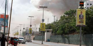 Smoke rises over Mogadishu in Somalia