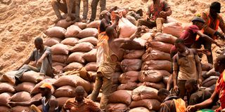 Miners at the Shabara mine in DR Congo