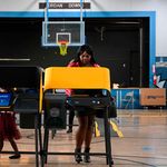 A woman votes in the US midterm elections 