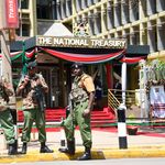 Police officers on guard at Kenya's National Treasury